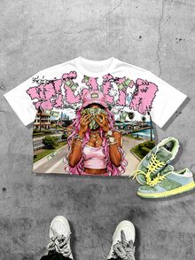 Manfinity EMRG Men's Casual Daily Wear Essential Outing Graffiti Print Loose T-Shirt, Young Street Style - Multicolor - View 2