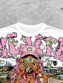 Manfinity EMRG Men's Casual Daily Wear Essential Outing Graffiti Print Loose T-Shirt, Young Street Style - Multicolor - View 3