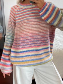 DAZY Sweater Rajut Pullover Kasual Lengan Panjang Bergaris Pelangi untuk Liburan Musim Semi dan Gugur untuk Wanita - Berwarna merah muda - View 4