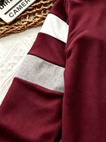SHEIN 2件組男孩休閒運動學院風街頭可愛酷感翅膀圖案三色條紋運動衫+長褲，適合日常穿著、上學、旅行、運動，春秋季節穿著，為男孩提供多種搭配選擇，增加服裝組合多樣性。整體設計簡約優雅，舒適時尚。男孩穿著這套運動衫套裝會感到舒適並展現休閒時尚形象。這款童裝組合將成為男孩衣櫥中實用且時尚的選擇 - 酒紅色 - 查看 4