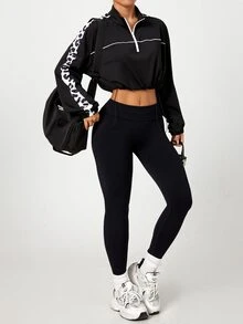SHEIN Dewbera Women's Collared Long Sleeve Colorblock Short Sports Sweatshirt - Multicolor - View 5