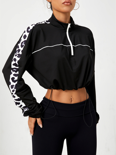 SHEIN Dewbera Women's Collared Long Sleeve Colorblock Short Sports Sweatshirt