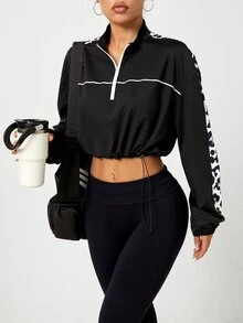 SHEIN Dewbera Women's Collared Long Sleeve Colorblock Short Sports Sweatshirt - Multicolor - View 6