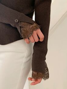 DAZY Women's Lace Patchwork Casual Versatile Daily Wear Sweater - Brown - View 1