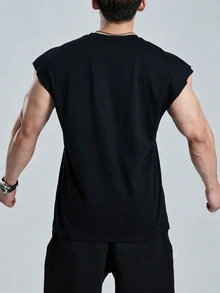 GymBeat Reflective Line Minimalist Print Fitness Sleeveless Tank Top Men's Sports Muscle Training Running Loose Fit T-Shirt, Gym,Feel,Sporty Style - Black - View 2