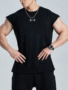 GymBeat Reflective Line Minimalist Print Fitness Sleeveless Tank Top Men's Sports Muscle Training Running Loose Fit T-Shirt, Gym,Feel,Sporty Style - Black - View 4