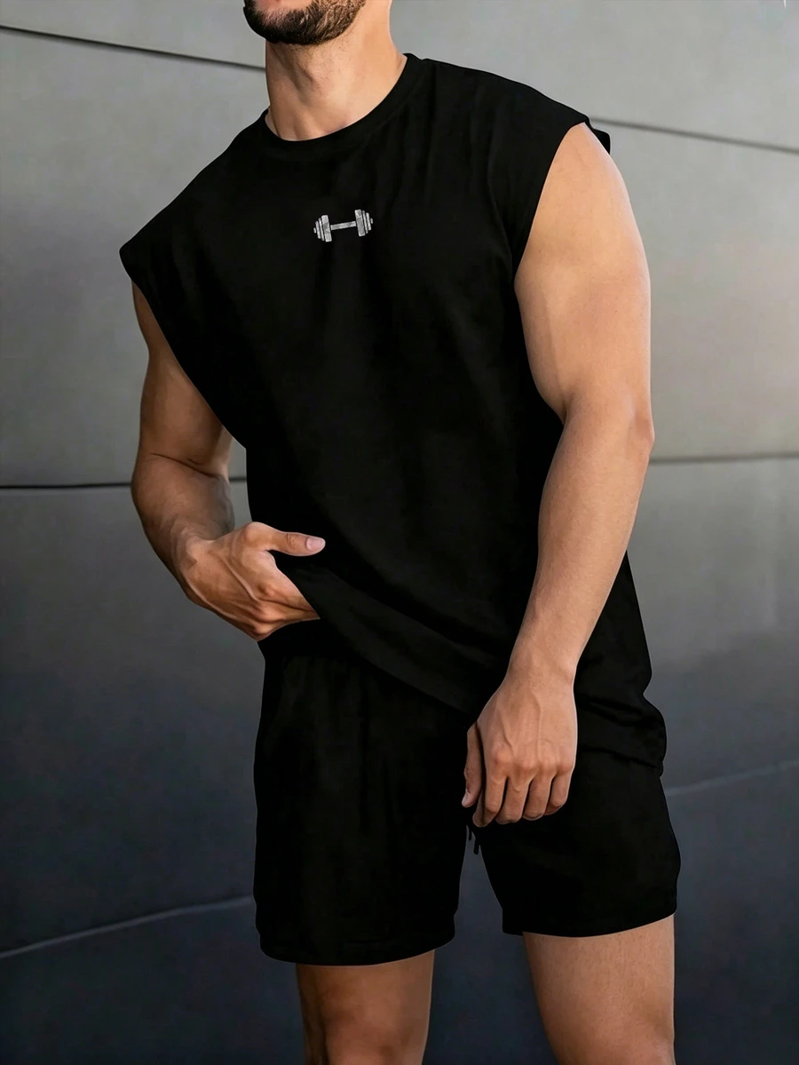 GymBeat Reflective Line Minimalist Print Fitness Sleeveless Tank Top Men's Sports Muscle Training Running Loose Fit T-Shirt, Gym,Feel,Sporty Style - Black - View 1