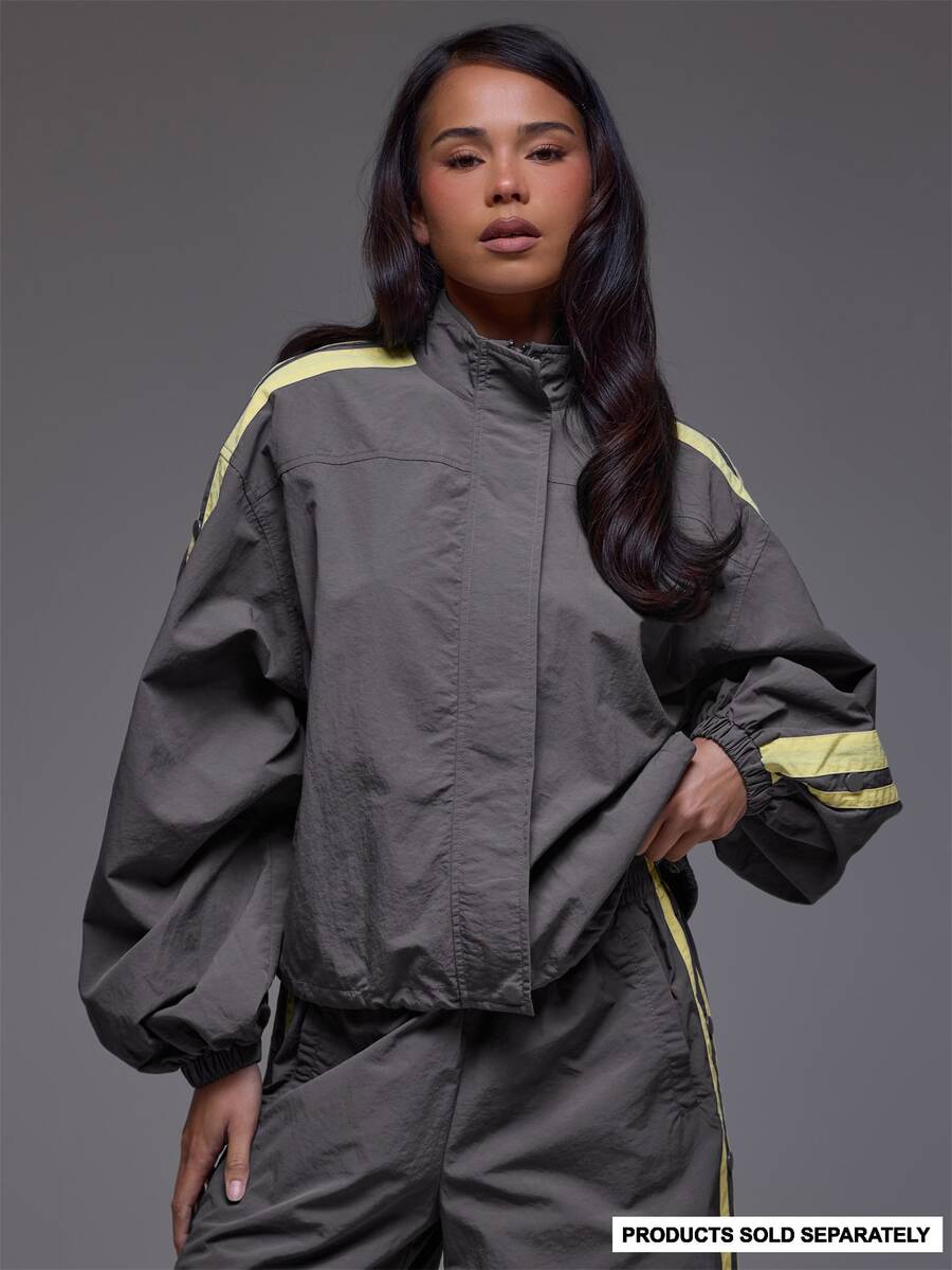 MUSERA Shell Contrast Colour Baggy Jacket Winter Autumn Everyday Casual Going Out Cool Weekdaze - Grey - View 1