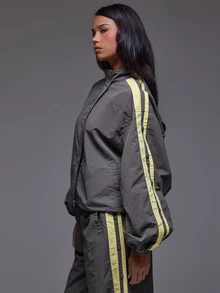 MUSERA Shell Contrast Colour Baggy Jacket Winter Autumn Everyday Casual Going Out Cool Weekdaze - Grey - View 2
