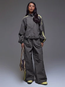 MUSERA Shell Contrast Colour Baggy Jacket Winter Autumn Everyday Casual Going Out Cool Weekdaze - Grey - View 5