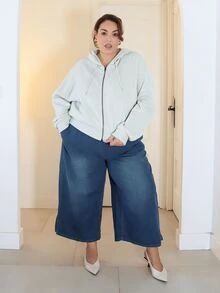 Pretty and Ole 大码女式拉链连帽卫衣，前拉链设计，适合毕业季、返校季、教师节等场合，秋冬季节穿着。 - 灰色 - 查看 4