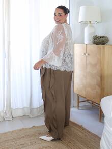 Pretty and Ole Plus Size Stylish Casual Ruffle Hem Pants, Versatile American Style Fall - Brown - View 3