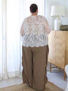 Pretty and Ole Plus Size Stylish Casual Ruffle Hem Pants, Versatile American Style Fall - Brown - View 2