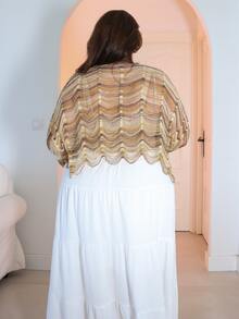 Pretty and Ole Plus Size Knit Orange Red Gradient Long Sleeve Top Fall - Multicolor - View 2