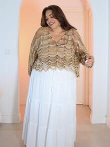 Pretty and Ole Plus Size Knit Orange Red Gradient Long Sleeve Top Fall - Multicolor - View 6