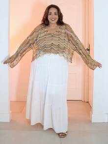 Pretty and Ole Plus Size Knit Orange Red Gradient Long Sleeve Top Fall - Multicolor - View 5