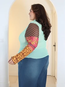 Pretty and Ole Plus Size Women Floral Print Casual Versatile Long Sleeve Top For Daily Wear Fall - Multicolor - View 3