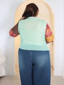 Pretty and Ole Plus Size Women Floral Print Casual Versatile Long Sleeve Top For Daily Wear Fall - Multicolor - View 2