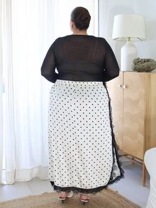 Pretty and Ole 大码女式黑色四季时尚性感透视波点网纱上衣，非常适合情人节和新年，都市简约风格。 - 黑色 - 查看 2