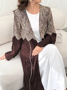 Al Najma Cardigan Wanita Musim Semi/Gugur dengan Motif Renda Bulu Mata Prancis, Elegan, Modis, Melangsingkan, Menutupi, dan Serbaguna untuk Penggunaan Sehari-hari. - MultiWarna - View 5