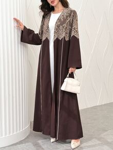 Al Najma Cardigan Wanita Musim Semi/Gugur dengan Motif Renda Bulu Mata Prancis, Elegan, Modis, Melangsingkan, Menutupi, dan Serbaguna untuk Penggunaan Sehari-hari. - MultiWarna - View 8