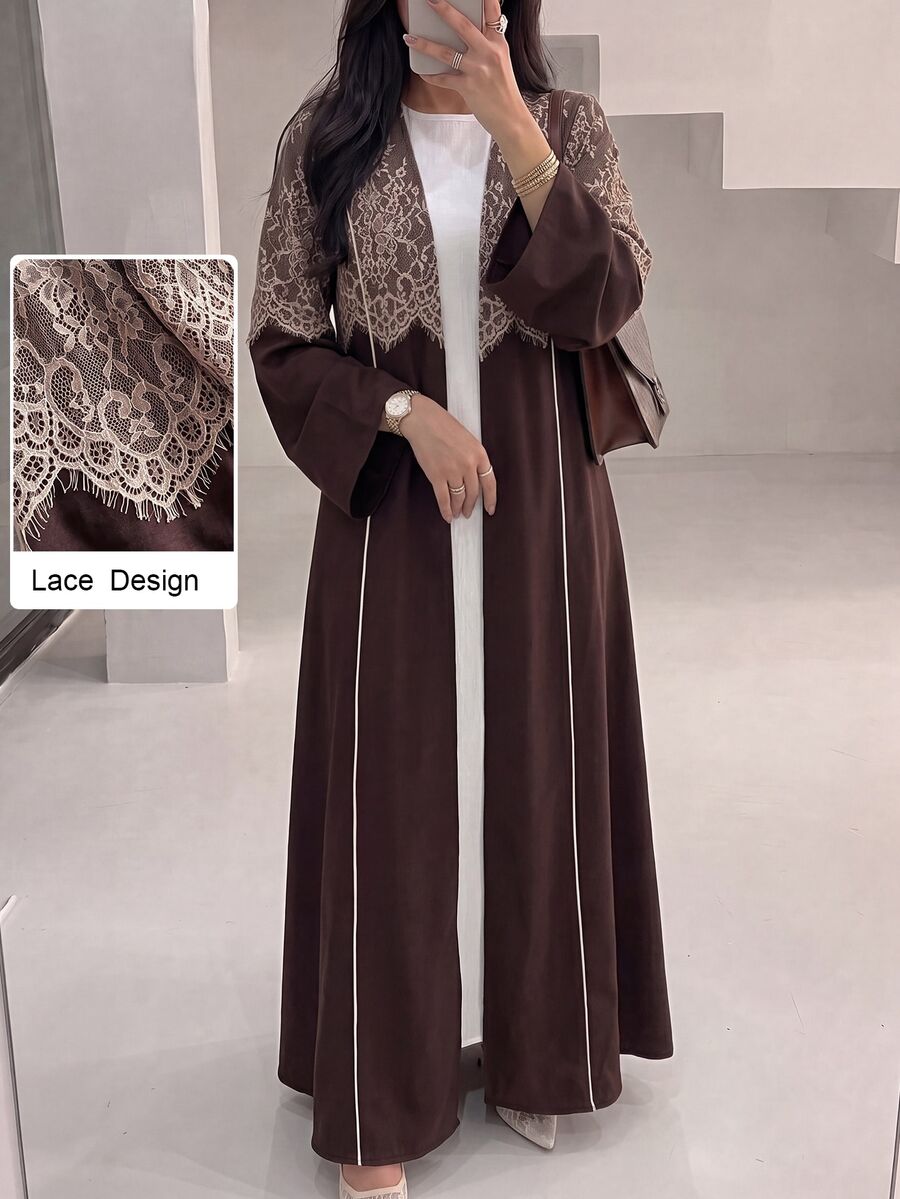 Al Najma Cardigan Wanita Musim Semi/Gugur dengan Motif Renda Bulu Mata Prancis, Elegan, Modis, Melangsingkan, Menutupi, dan Serbaguna untuk Penggunaan Sehari-hari.