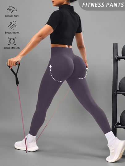Solea Cove Solea Cove Solid Color Seamless Yoga Leggings, High Waist Fitness Running Workout Sports Pants, Women's Activewear Wide Waistband
