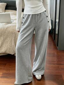 Modelyn Women's Solid Color Drawstring Waist Casual Comfy Versatile Daily Wear Sweatpants Airport Light Grey Fall‑Winter - Grey - View 5