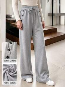 Modelyn Women's Solid Color Drawstring Waist Casual Comfy Versatile Daily Wear Sweatpants Airport Light Grey Fall‑Winter - Grey - View 2