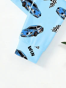 8 Sets Randomly Sent 1 Set]Boy's And Young Home Clothes Cute Racing Print Long Sleeve Pants Knit Snug Fit Pajamas Loungewear Autumn/Winter Soft Cozy - Multicolor - View 7