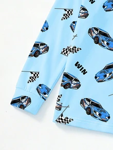 8 Sets Randomly Sent 1 Set]Boy's And Young Home Clothes Cute Racing Print Long Sleeve Pants Knit Snug Fit Pajamas Loungewear Autumn/Winter Soft Cozy - Multicolor - View 6