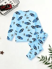 8 Sets Randomly Sent 1 Set]Boy's And Young Home Clothes Cute Racing Print Long Sleeve Pants Knit Snug Fit Pajamas Loungewear Autumn/Winter Soft Cozy - Multicolor - View 2