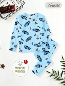 8 Sets Randomly Sent 1 Set]Boy's And Young Home Clothes Cute Racing Print Long Sleeve Pants Knit Snug Fit Pajamas Loungewear Autumn/Winter Soft Cozy - Multicolor - View 4