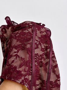 Soleia Plus Size Women's Lace Trim Casual Daily Strapless Bodysuit - Burgundy - View 7