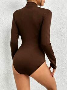 SHEIN 女款高領長袖修身連身衣 - 黑色 - 查看 2
