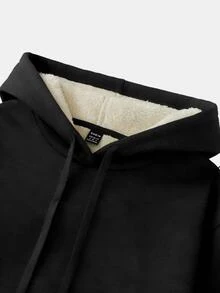 SHEIN CURVE+ 大尺碼女款休閒極簡美式復古英文字母印花連帽長袖寬鬆衛衣 - 黑色 - 查看 5