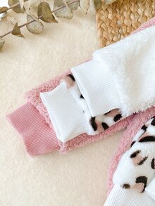 SHEIN 3套女嬰幼兒女童衛衣長褲套裝 甜美粉色白色豹紋蝴蝶結 毛絨長袖圓領加厚 派對冬季秋季毛絨款 - 彩色 - 查看 7