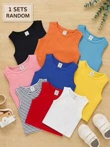 Baby Boy Casual Minimalist Sleeveless Tank Top Suitable For Summer - Blue - View 1