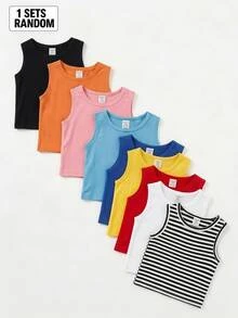Baby Boy Casual Minimalist Sleeveless Tank Top Suitable For Summer - Blue - View 2