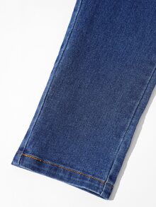 SHEIN Boys' Full Elastic Waist Drawstring All-Match Minimalist Versatile Comfortable Stretch Medium Blue Washed Slim Fit Denim Jeans - Dark Wash - View 6