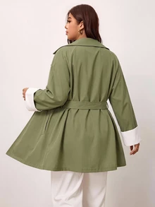 Enliva Plus Size Coats Fall Work Outfits For Women - Army Green - View 2