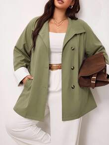 Enliva Plus Size Coats Fall Work Outfits For Women - Army Green - View 5