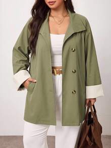 Enliva Plus Size Coats Fall Work Outfits For Women - Army Green - View 4