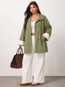 Enliva Plus Size Coats Fall Work Outfits For Women - Army Green - View 7