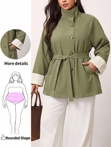 Enliva Plus Size Coats Fall Work Outfits For Women - Army Green - View 3
