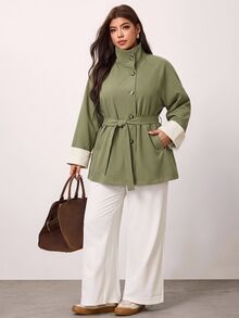 Enliva Plus Size Coats Fall Work Outfits For Women - Army Green - View 8