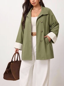 Enliva Plus Size Coats Fall Work Outfits For Women - Army Green - View 6