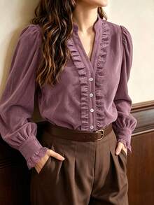 Auvina Plus Size Women's Woven Casual Women's Blouse Fall - Purple - View 6