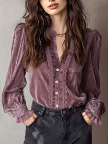 Auvina Plus Size Women's Woven Casual Women's Blouse Fall - Purple - View 1