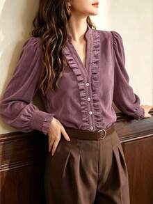 Auvina Plus Size Women's Woven Casual Women's Blouse Fall - Purple - View 5
